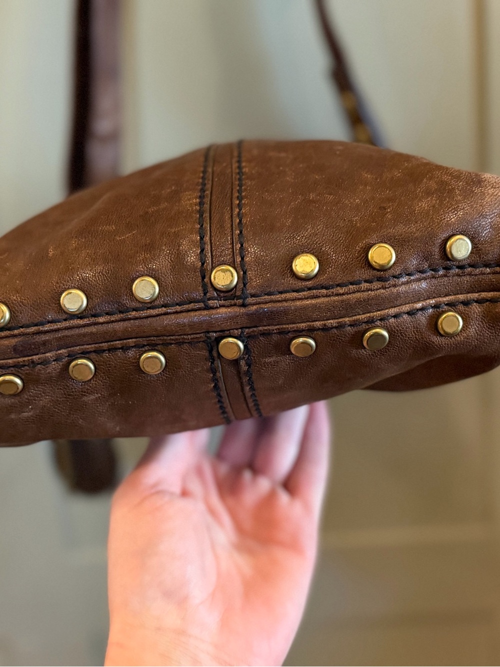 Fossil Leather Crossbody Bag with Brass Hardware - Picture 4 of 10